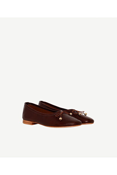 Yargıcı Bow Snake Printed Leather Ballet Flats