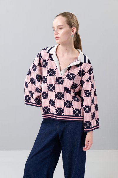 Roman Polo Yaka Triko Lacivert-Pembe K2571003_648