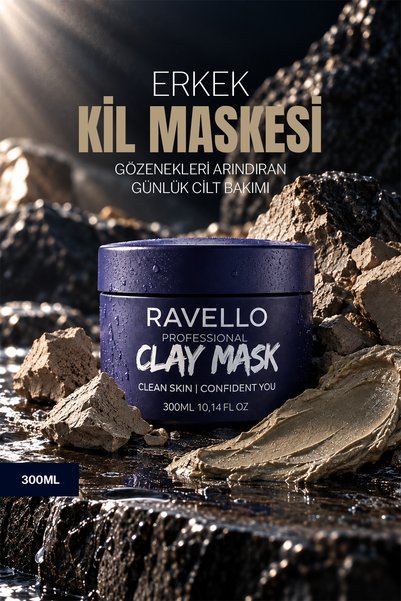 RAVELLO Men's Clay Mask 300ml – Pore Firming & Anti-Blackhead
