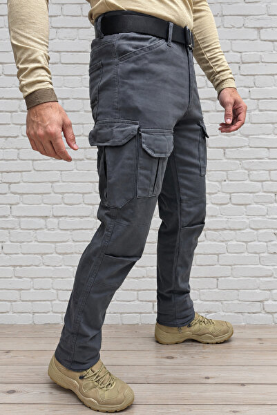 Polviton 232 Pantaloni cargo gri pentru bărbați, țesătură gabardină material ...