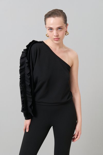 Roman Tek Omuz Örme Bluz Siyah K2523004_001