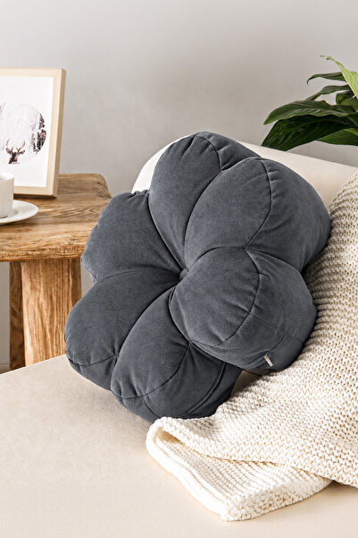 Homedius Daisy Bloom Decorative Velvet Throw Pillow - Anthracite - 40x40 Cm