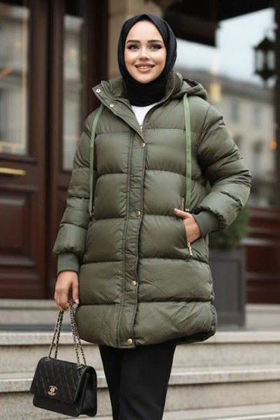 Neva Style Hooded Khaki Hijab Puffer Jacket 80191Hk