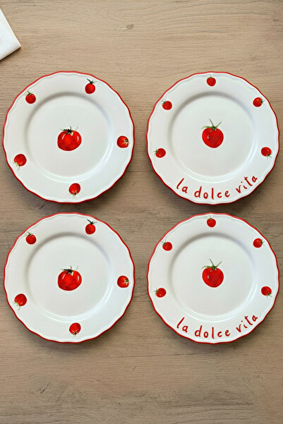 Rakle x Bengi Kurtcebe Pomodoro Stoneware 4'lü Servis Tabağı Seti 28 cm