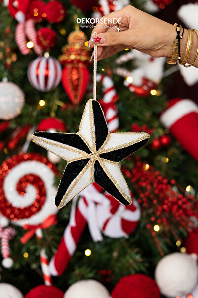 Dekorsende Christmas Tree Ornament Star Gold Detailed Black and White 20 cm