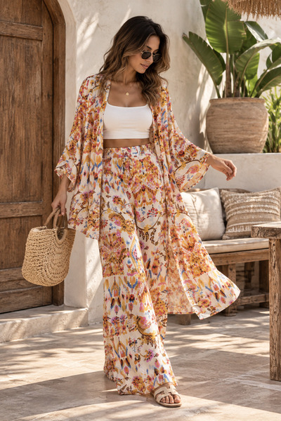 Generic Brand Woven Patterned Viscose Kimono Set