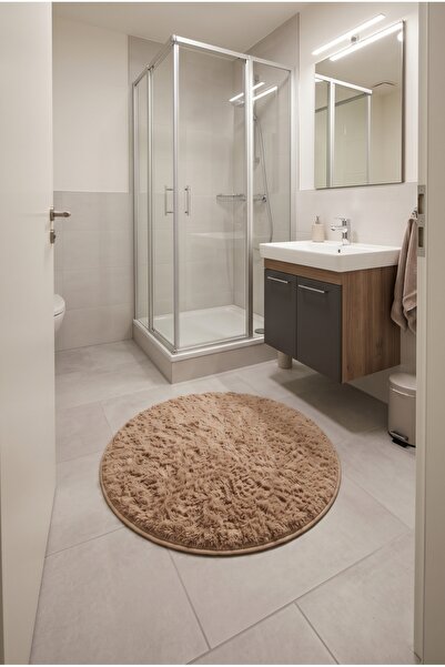 SOFT DECOR 1'Li Peluş Banyo paspası 40 cm Yuvarlak Halı Su emici Klozet takım...