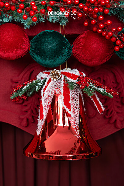 Dekorsende Christmas Ornament Bell Shiny Single Large and Snowy Red 45 cm