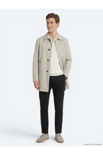 Kip Light Beige Regular Fit Shirt Collar Woven Top Coat