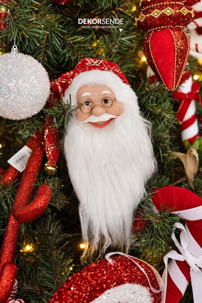 Dekorsende Christmas Ornament Santa Claus Head with Cone Hat Red-Gold 35 cm