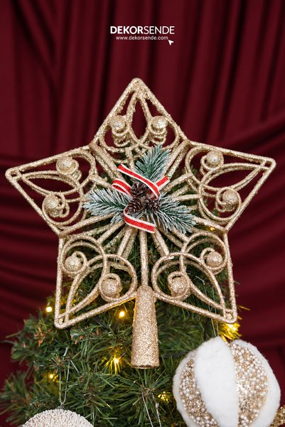 Dekorsende Christmas Pine Tree with Star and Pine Cones Champagne 40 cm