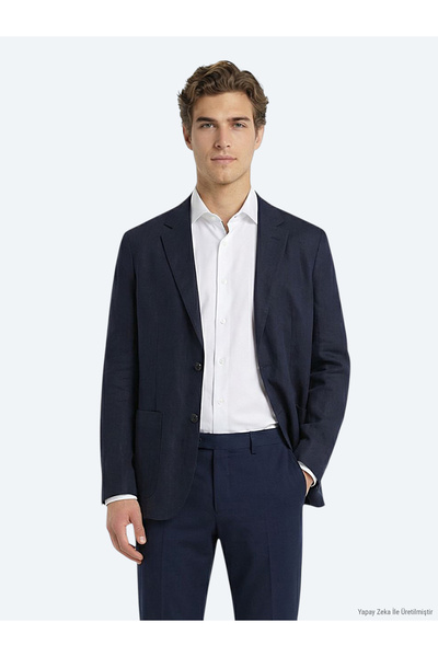 Kip Renkli Mikro Modern Fit %100 Keten Ceket