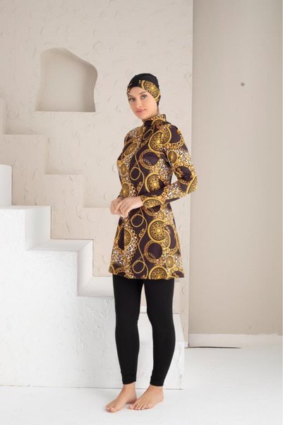 DONEX Patterned Lycra Tights Full Covered Hijab Swimsuit 1214