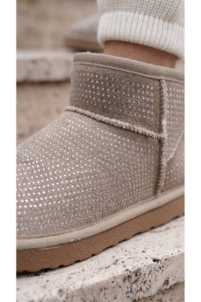 Beyond Women's Stoned Mink Ultra Mini Suede Boots with Fur Inside 3 cm Byndum01
