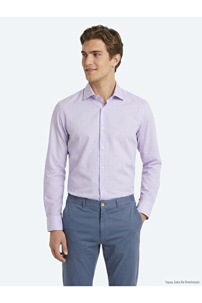 Kip Lilac Plain Regular Fit Long Woven Casual Cotton Blend Shirt