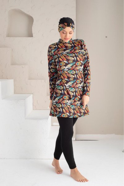 DONEX Patterned Tights, Fully Covered Hijab Swimsuit Model 1238