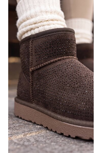 Beyond Women's Stoned Brown Ultra Mini Suede Boots with Fur Inside 3 cm Byndum01