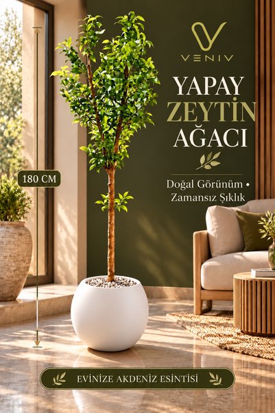 VENİV Yapay Zeytin Ağacı 180 cm – Dekoratif Büyük Boy Yapay Ağaç, Salon ve Of...