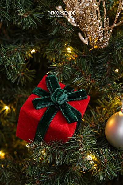 Dekorsende Christmas Ornament Gift Package Velvet Red 12 cm