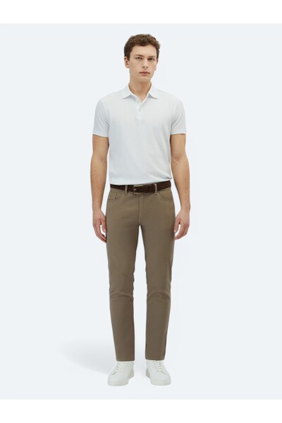 Kip Pantaloni casual din amestec de bumbac, țesuți, cu croială slim, Fındık