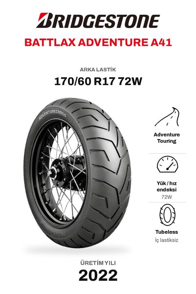 Bridgestone Battlax Adventure A41 170/60R17 M/C 72W Arka Motosiklet Lastiği (...