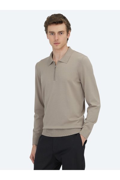 Kip Light Mink Polo Neck Plain Knit Sweater
