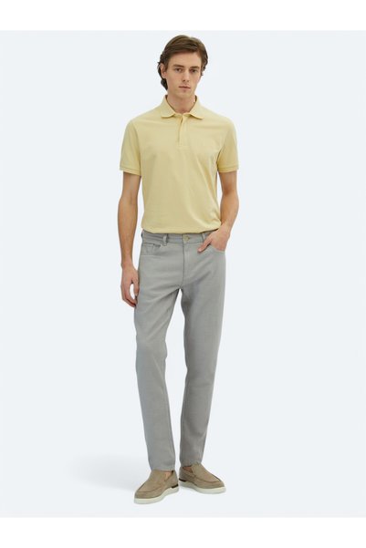 Kip Gri Dokuma Regular Fit Casual Pamuk Karışımlı Pantolon