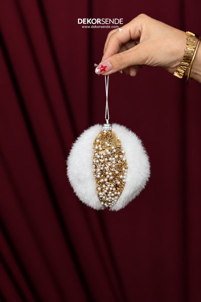 Dekorsende Christmas Tree Ball Feathered 2-Piece Gold White 12 cm