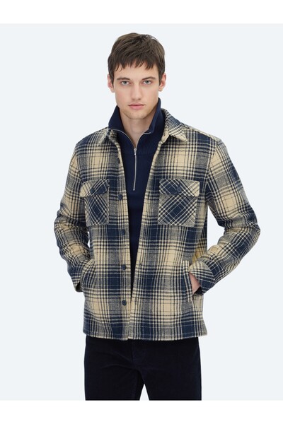 Kip Lacivert Regular Fit Uzun Dokuma Overshirt