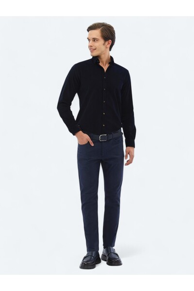 Kip Lacivert Dokuma Slim Fit Casual Pamuk Karışımlı Pantolon