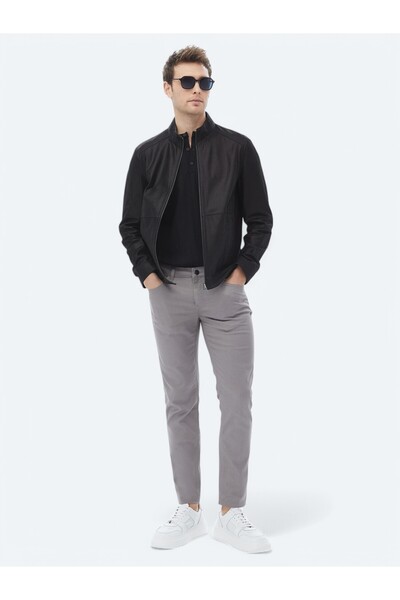 Kip Pantaloni casual din amestec de bumbac, gri, țesuți, cu croială slim