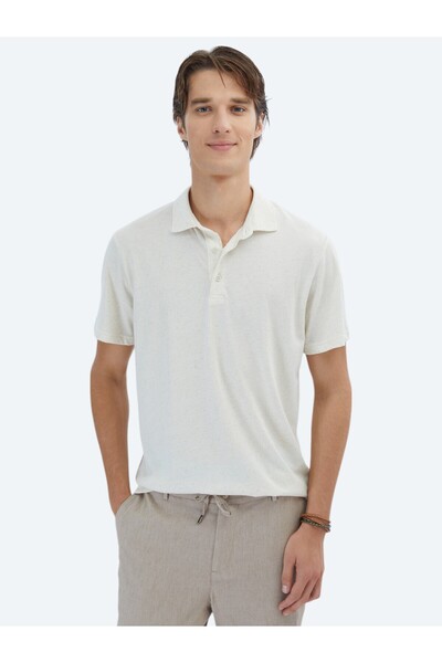 Kip Bej Desenli Polo Yaka Pamuk Karışımlı T-Shirt