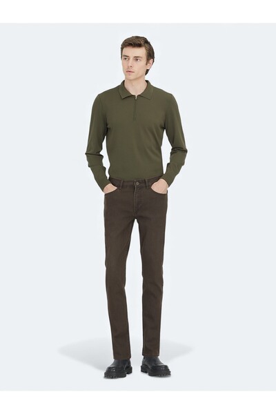 Kip Καφέ Slim Fit τζιν βαμβακερό παντελόνι