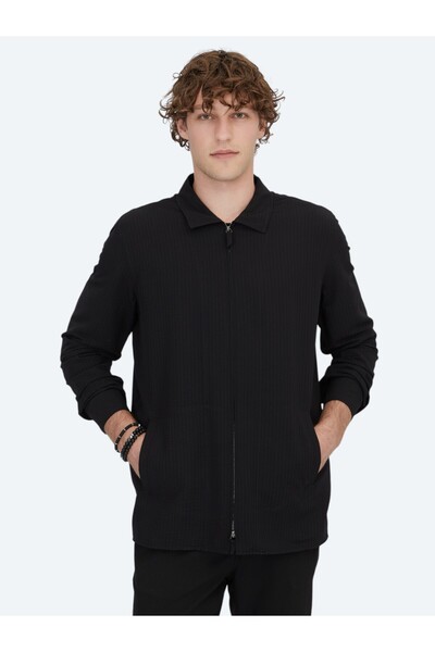 Kip Cămașă tip overshirt neagră, țesută, cu croială regulară