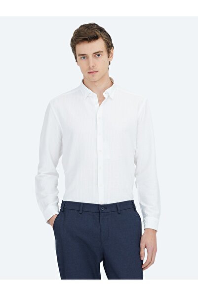 Kip White Regular Fit Long Woven Casual Shirt
