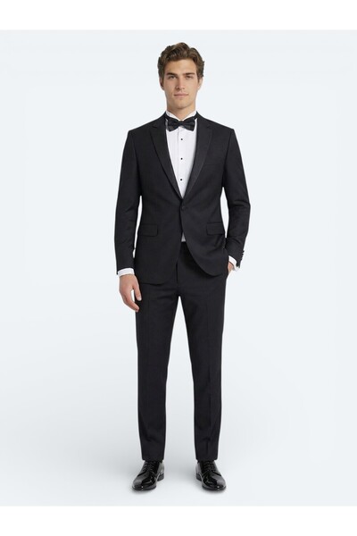 Kip Siyah Slim Fit Kelebek Yaka Dokuma Smokin Takım Elbise