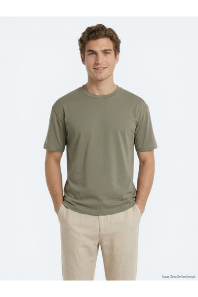 Kip Khaki Plain 100% Cotton T-Shirt