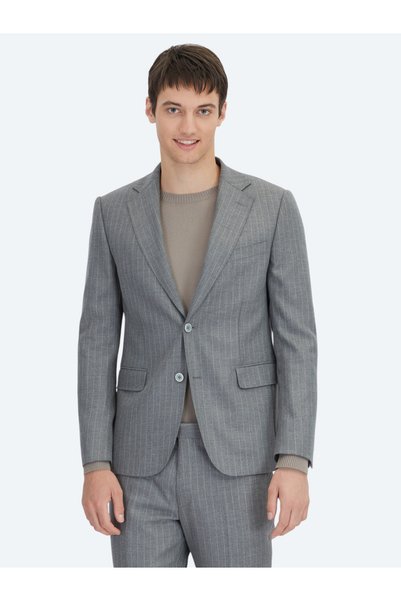 Kip Antrasit Çizgili Modern Fit Takım Elbise