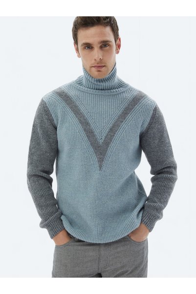 Kip Mint Full Turtleneck Patterned Wool Blended Knitwear Sweater