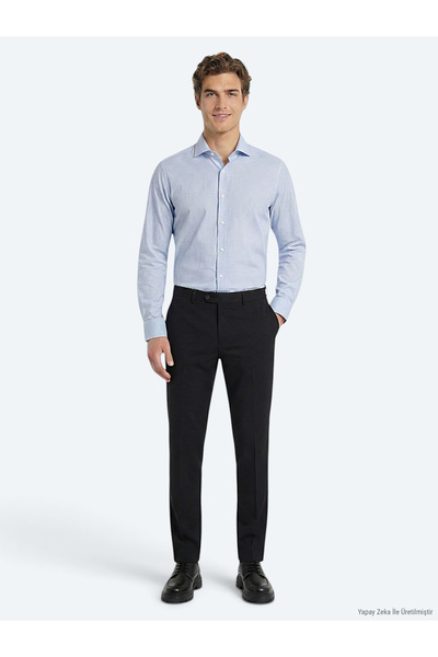Kip Black Woven Fitted Fit Classic Wool Blend Trousers