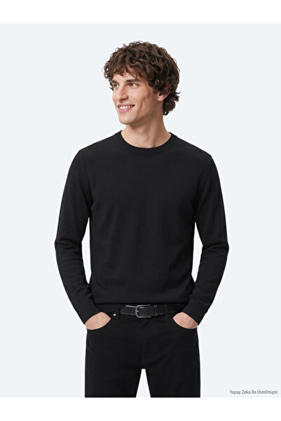 Kip Black Crew Neck Plain Knit Sweater
