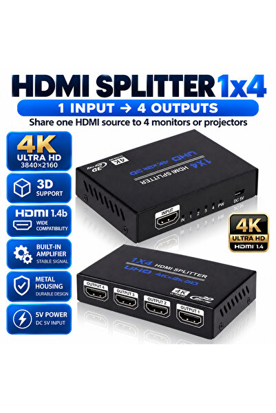 Staryon Splitter HDMI 1x4 Staryon, 4K, HDMI 1.4b, 3D, amplificator, alimentar...