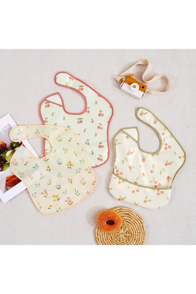 Choice7 SMT2127-B10 3 Pack Mess Proof Baby Bib with Reversible Pocket, Waterp...