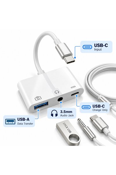 Staryon Adaptor OTG 3 In 1 USB-C La USB 3.0 Staryon, Incarcare PD, Jack Audio...