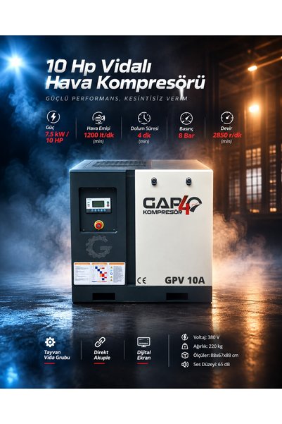 GAP KOMPRESÖR Vidalı Hava Kompresörü 10 HP (TEK MAKİNE)