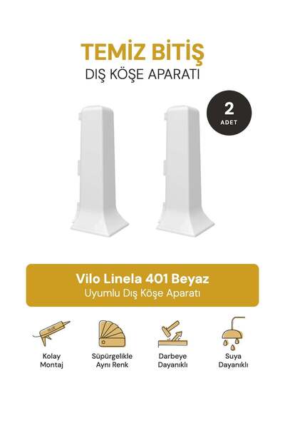 Vilo Linela 401 Beyaz PVC Süpürgelik Dış Köşe Aparatı – 2 Adet