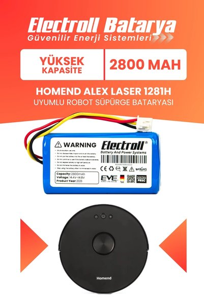 ELECTROLL Homend Alex Laser 1281h Uyumlu Batarya (YÜKSEK KAPASİTE) 2800mah Pi...
