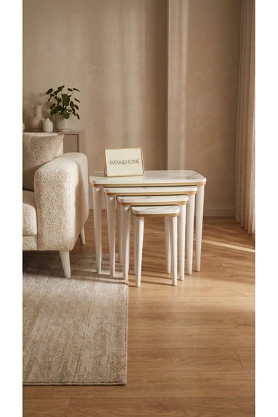 İMSA&HOME Mermer Gold LÜX Zigon Sehpa 4'lü