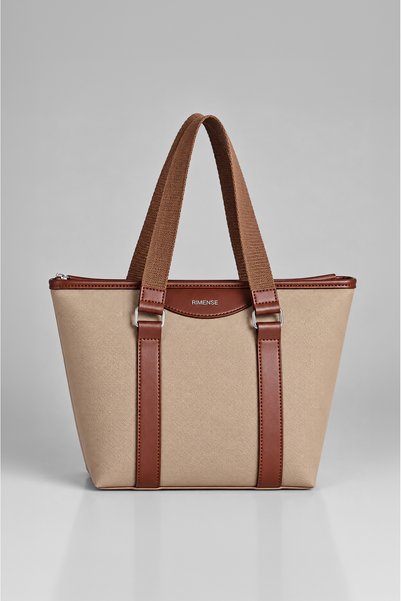 Rimense Women's Taupe Zippered Lined Hand and Shoulder Bag