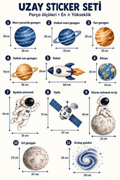 MaisonVelinCo Space Adventure Wall Sticker Set – Astronaut, Rocket and Planets Kids Room Decor